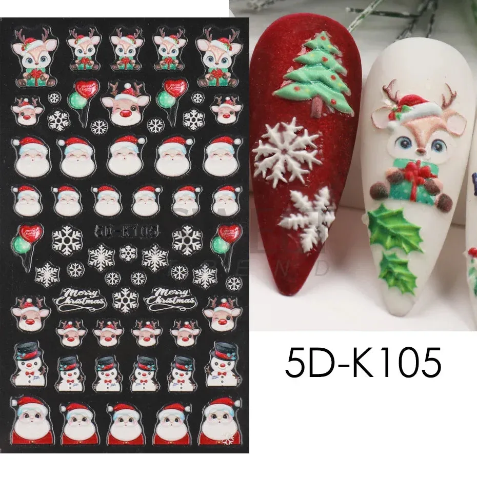 Joskaa Christmas Nail Sticker 5D Gold Glitter Snowflake Elk Penguin Bells Design Adhesive Nail Slider Decals Winter Manicure Decoration