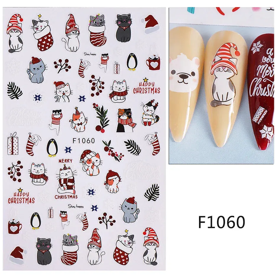 Joskaa Christmas Nail Sticker 5D Gold Glitter Snowflake Elk Penguin Bells Design Adhesive Nail Slider Decals Winter Manicure Decoration