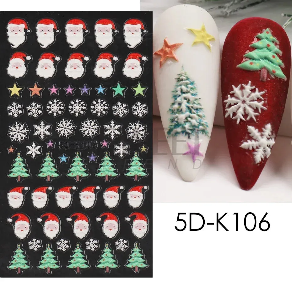 Joskaa Christmas Nail Sticker 5D Gold Glitter Snowflake Elk Penguin Bells Design Adhesive Nail Slider Decals Winter Manicure Decoration