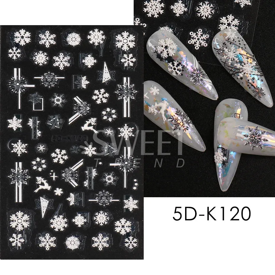 Joskaa Christmas Nail Sticker 5D Gold Glitter Snowflake Elk Penguin Bells Design Adhesive Nail Slider Decals Winter Manicure Decoration