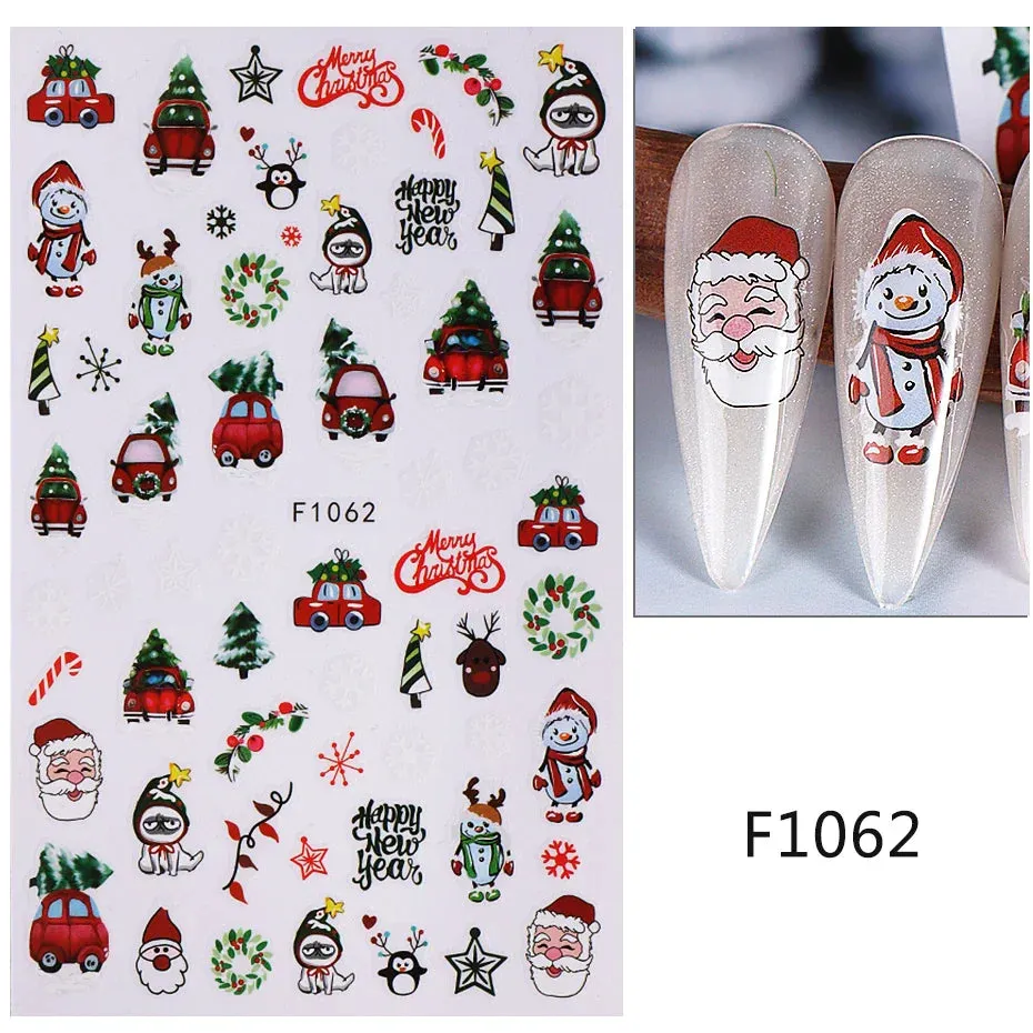 Joskaa Christmas Nail Sticker 5D Gold Glitter Snowflake Elk Penguin Bells Design Adhesive Nail Slider Decals Winter Manicure Decoration