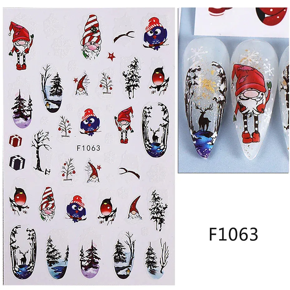 Joskaa Christmas Nail Sticker 5D Gold Glitter Snowflake Elk Penguin Bells Design Adhesive Nail Slider Decals Winter Manicure Decoration