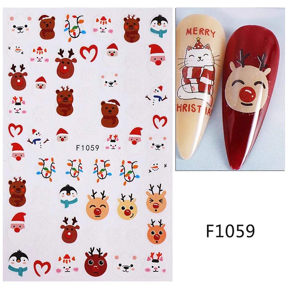 Joskaa Christmas Nail Sticker 5D Gold Glitter Snowflake Elk Penguin Bells Design Adhesive Nail Slider Decals Winter Manicure Decoration