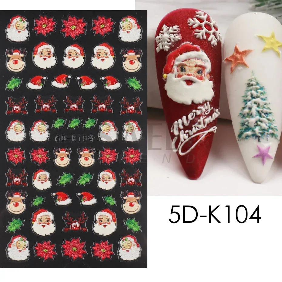 Joskaa Christmas Nail Sticker 5D Gold Glitter Snowflake Elk Penguin Bells Design Adhesive Nail Slider Decals Winter Manicure Decoration