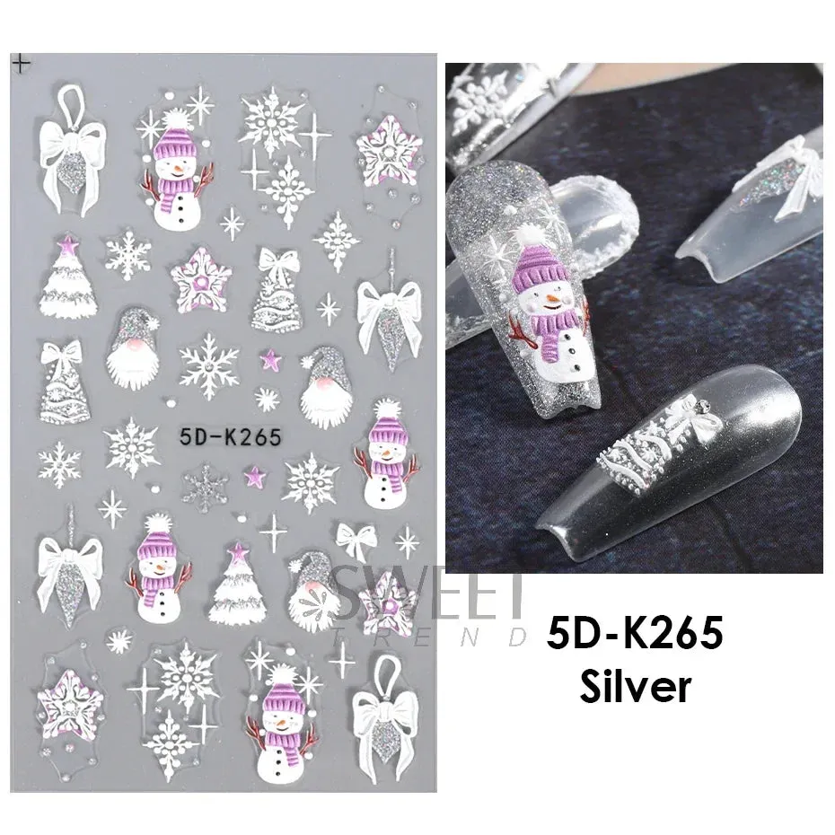 Joskaa Christmas Nail Sticker 5D Gold Glitter Snowflake Elk Penguin Bells Design Adhesive Nail Slider Decals Winter Manicure Decoration
