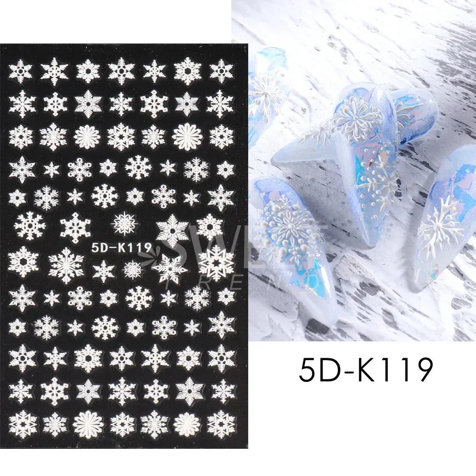 Joskaa Christmas Nail Sticker 5D Gold Glitter Snowflake Elk Penguin Bells Design Adhesive Nail Slider Decals Winter Manicure Decoration