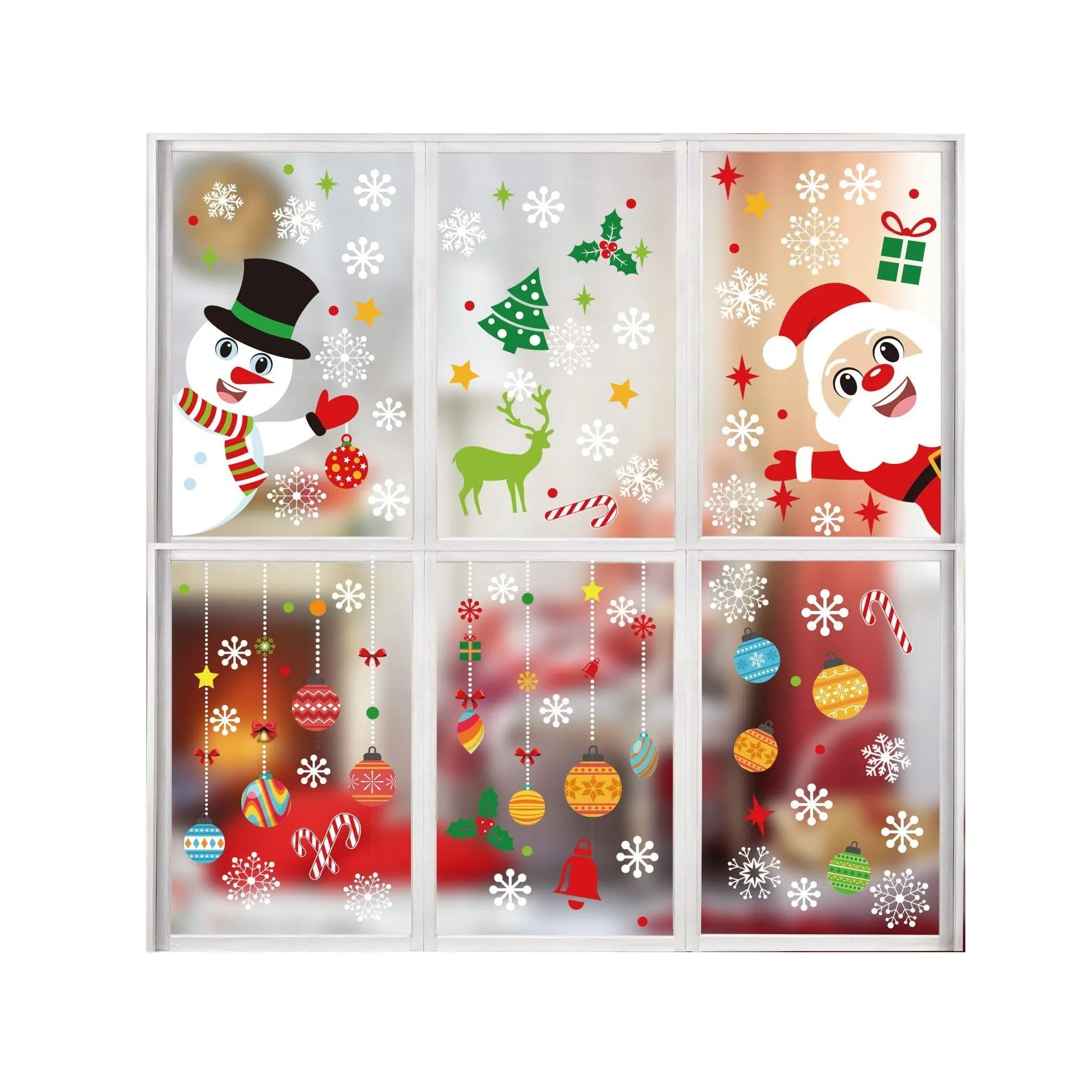 KIMOBER 150 PCS Christmas Window Clings | Santa Claus Snowman Christmas Balls Window Glass Decorations for Party Supplies