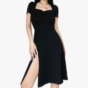 Knee Long Side Cut Black Dress