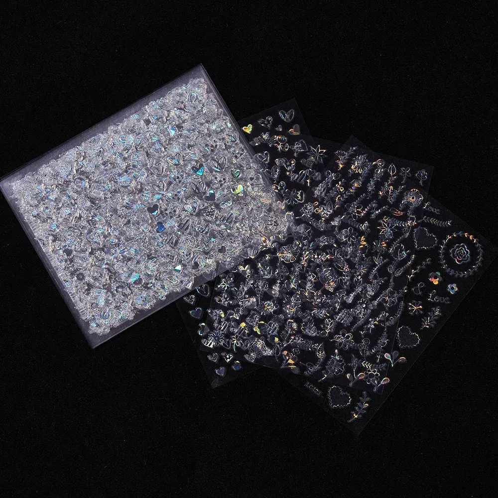 Laser Silver Christmas Nail Stickers Set Winter Elk Snowflake Nail Art Decorations 3D DIY Manicure Decor Gel Slider Decal