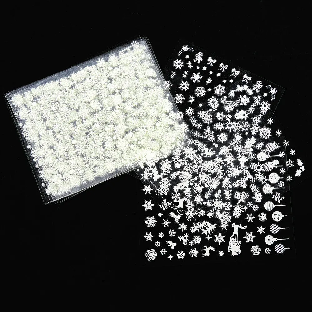 Laser Silver Christmas Nail Stickers Set Winter Elk Snowflake Nail Art Decorations 3D DIY Manicure Decor Gel Slider Decal