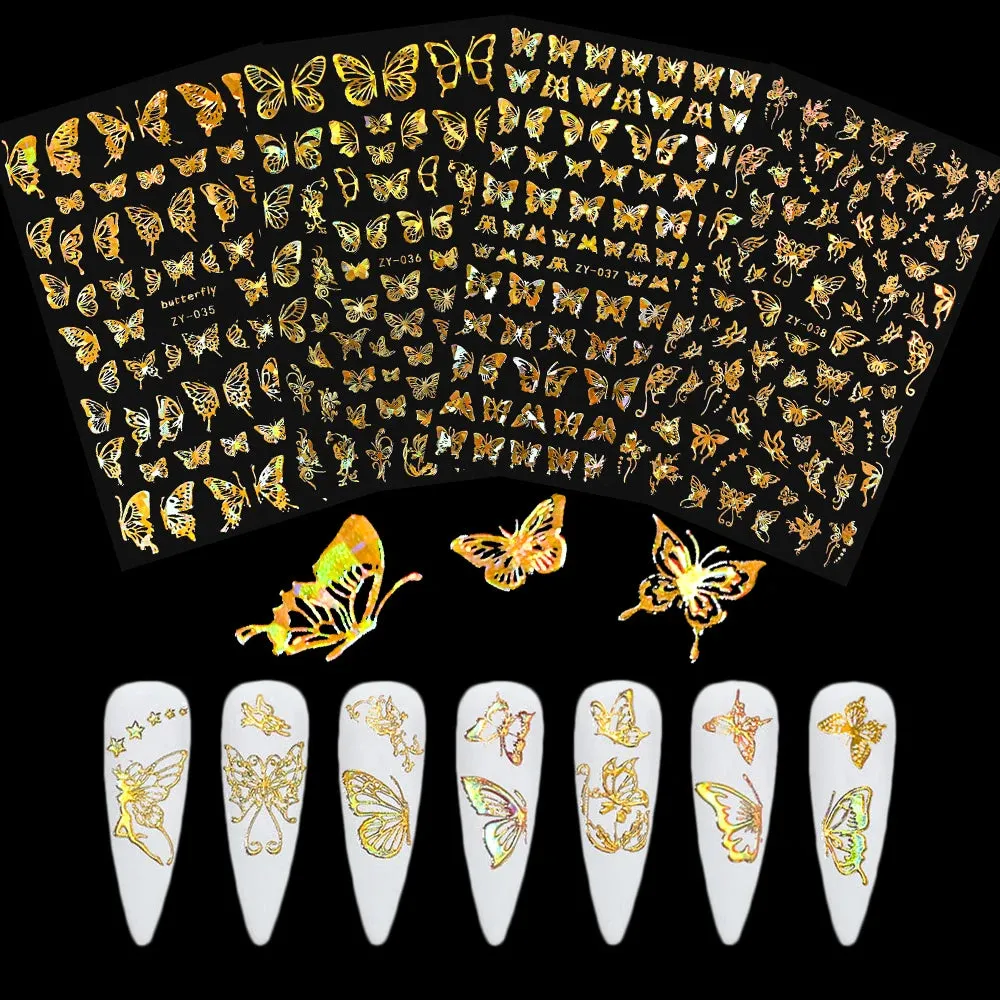 Laser Silver Christmas Nail Stickers Set Winter Elk Snowflake Nail Art Decorations 3D DIY Manicure Decor Gel Slider Decal