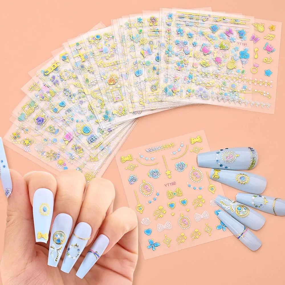 Laser Silver Christmas Nail Stickers Set Winter Elk Snowflake Nail Art Decorations 3D DIY Manicure Decor Gel Slider Decal