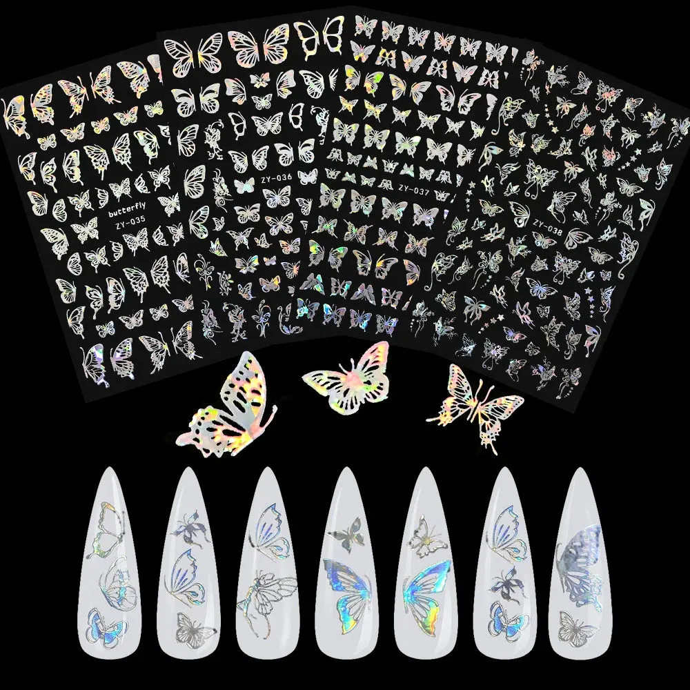 Laser Silver Christmas Nail Stickers Set Winter Elk Snowflake Nail Art Decorations 3D DIY Manicure Decor Gel Slider Decal