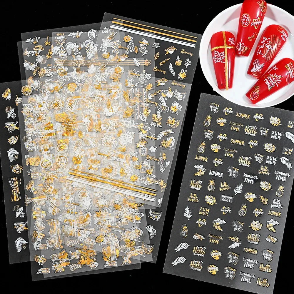 Laser Silver Christmas Nail Stickers Set Winter Elk Snowflake Nail Art Decorations 3D DIY Manicure Decor Gel Slider Decal