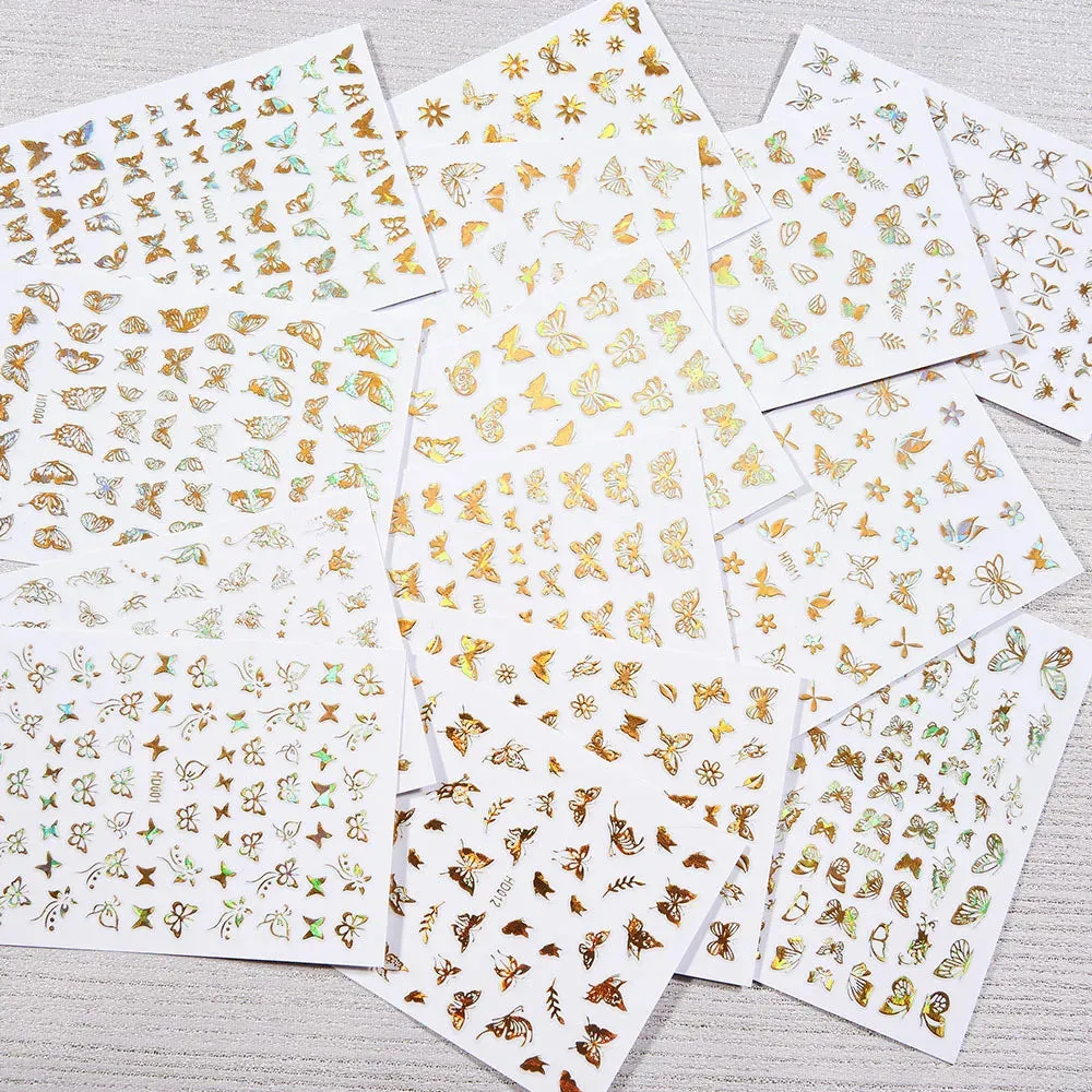 Laser Silver Christmas Nail Stickers Set Winter Elk Snowflake Nail Art Decorations 3D DIY Manicure Decor Gel Slider Decal