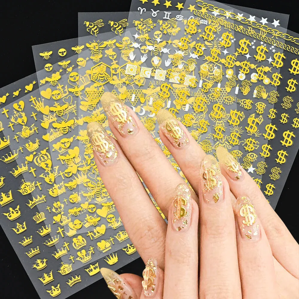 Laser Silver Christmas Nail Stickers Set Winter Elk Snowflake Nail Art Decorations 3D DIY Manicure Decor Gel Slider Decal