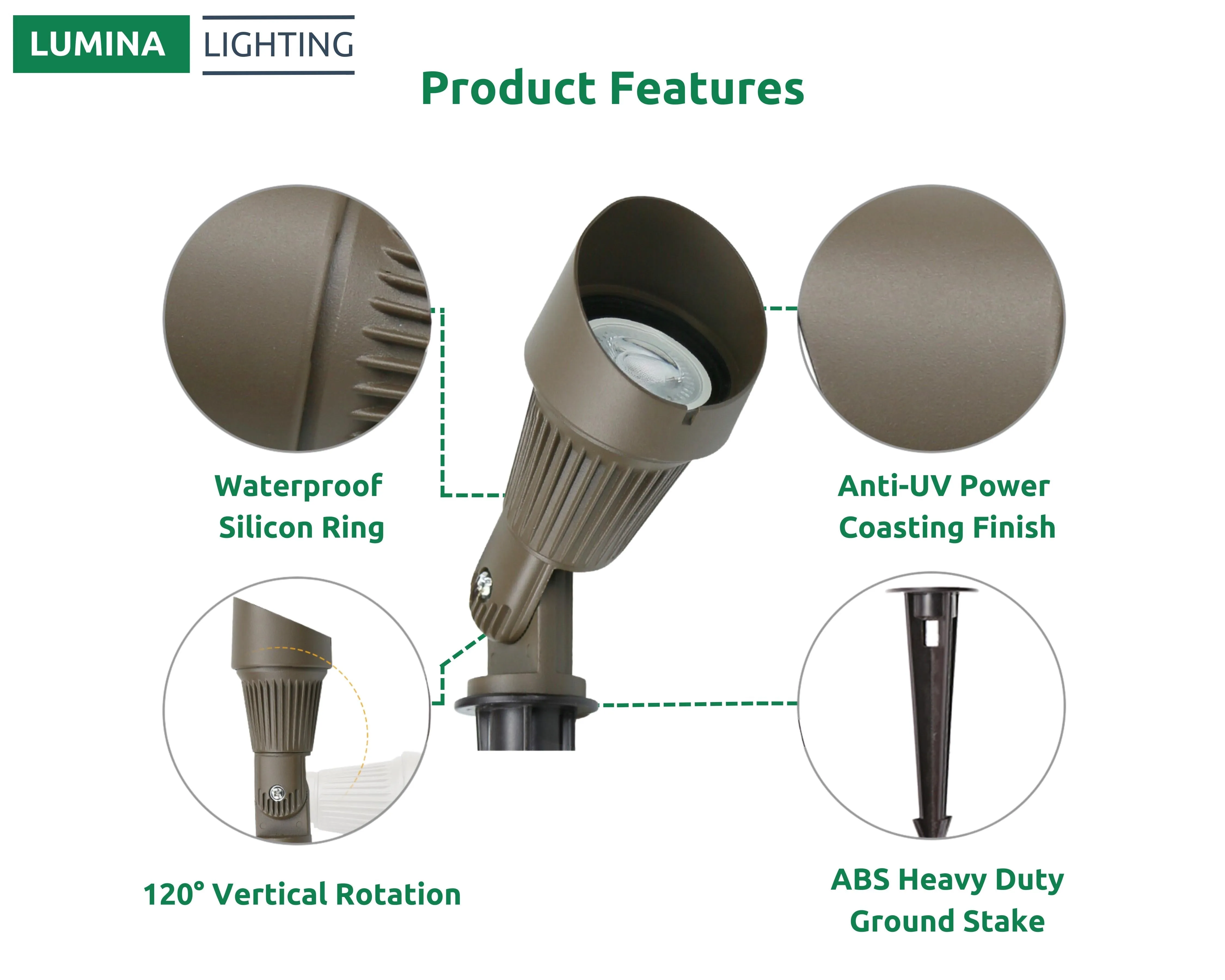 Lumina Lighting® 4W Low Voltage LED Spotlight | 12V Replaceable LED Bulb Included (Bronze, 6-Pack)