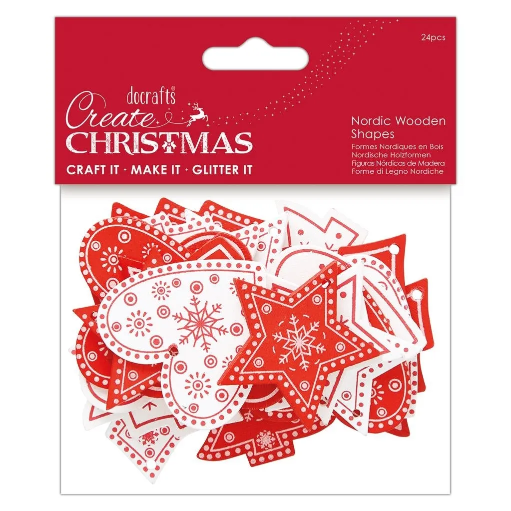 Nordic Wooden Shapes Red & White; 24pcs (PMA 174956)