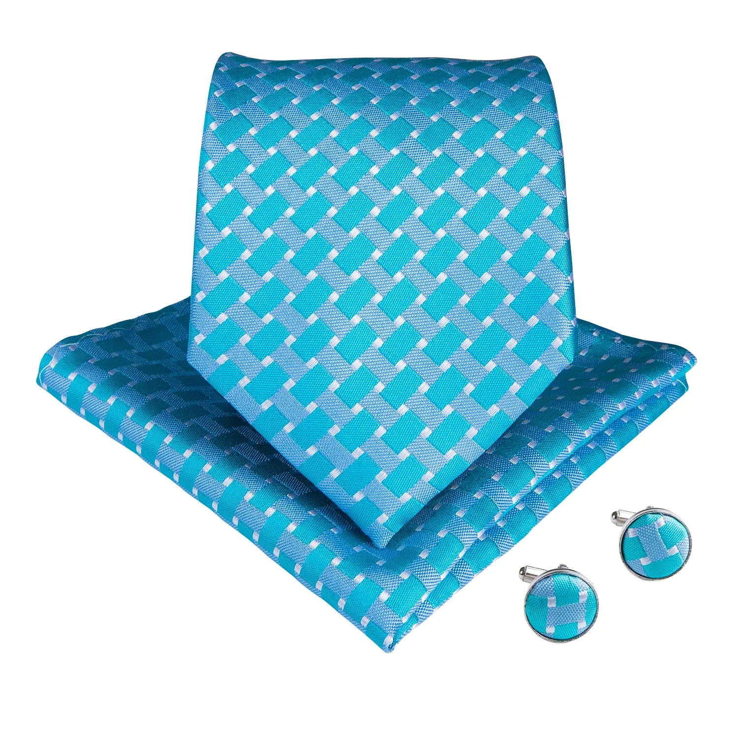 Novel  Men's Plaid Handkerchief Cufflinks Set