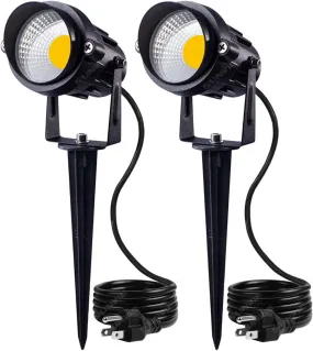 Outdoor Landscape LED Lighting 12W Waterproof Garden Lights COB Led Spotlights with Spiked Stand for Lawn Decorative Lamp US 3- Plug 3000K Warm White (2 Packs)