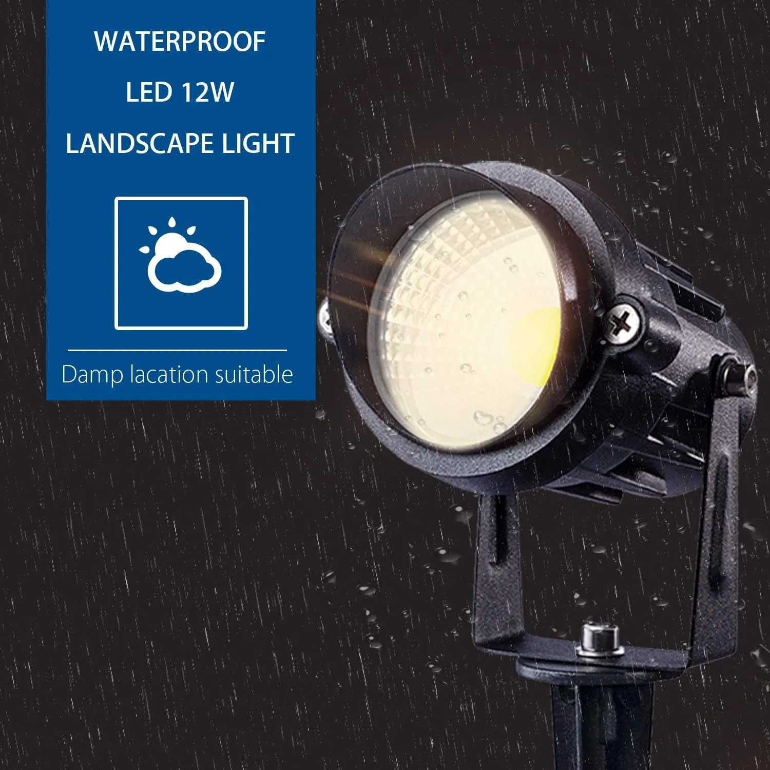 Outdoor Landscape LED Lighting 12W Waterproof Garden Lights COB Led Spotlights with Spiked Stand for Lawn Decorative Lamp US 3- Plug 3000K Warm White (2 Packs)