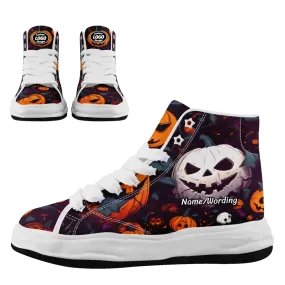 Personalized Pumpkin Sneakers, Custom Ghost,Skeleton,Bat Shoes, Canvas High Top Shoes, Gift for Halloween
