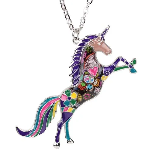 Prancing Colored Unicorn Necklace