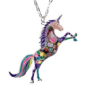 Prancing Colored Unicorn Necklace