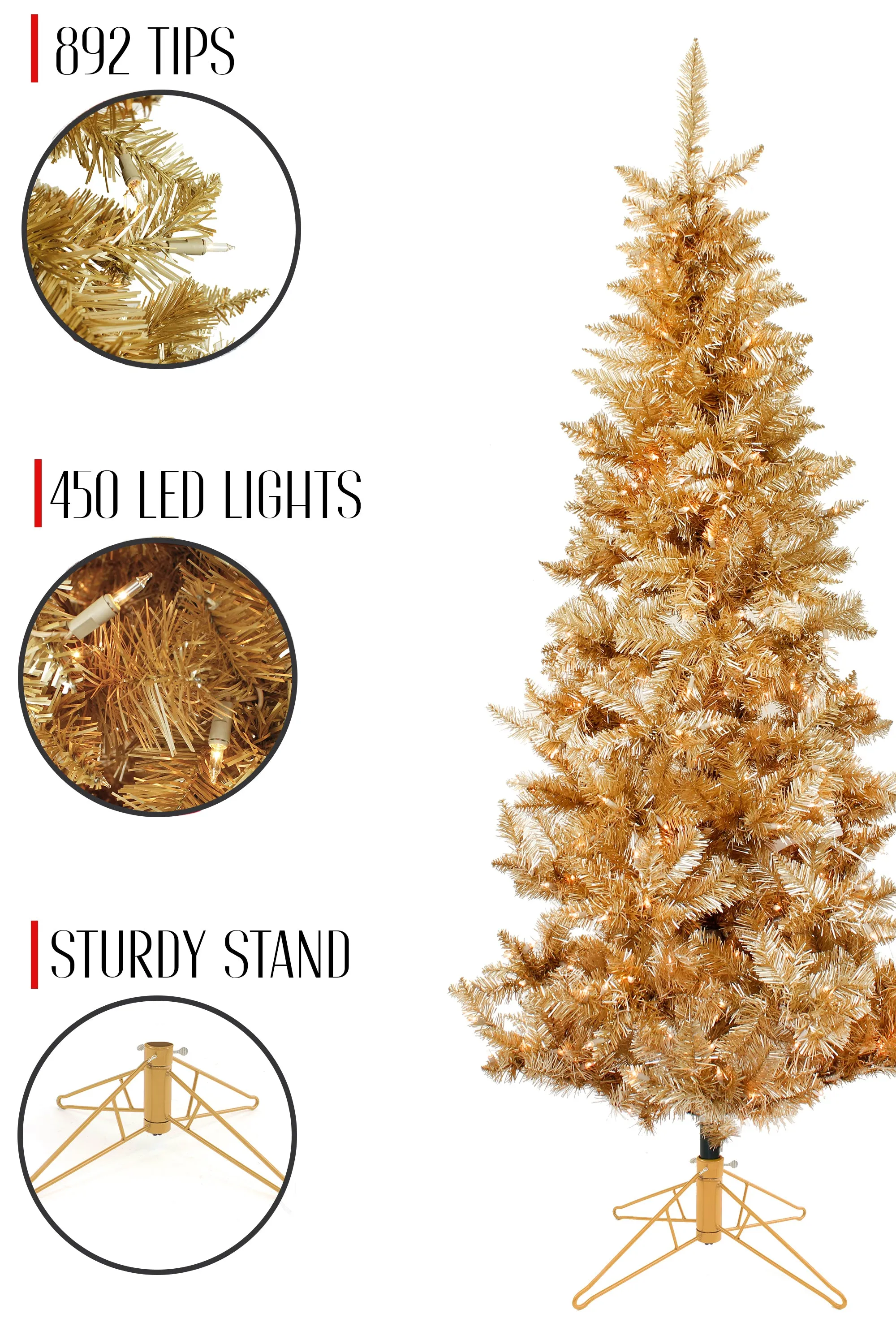 Rose Gold Slim Prelit Christmas Tree with Warm White Lights