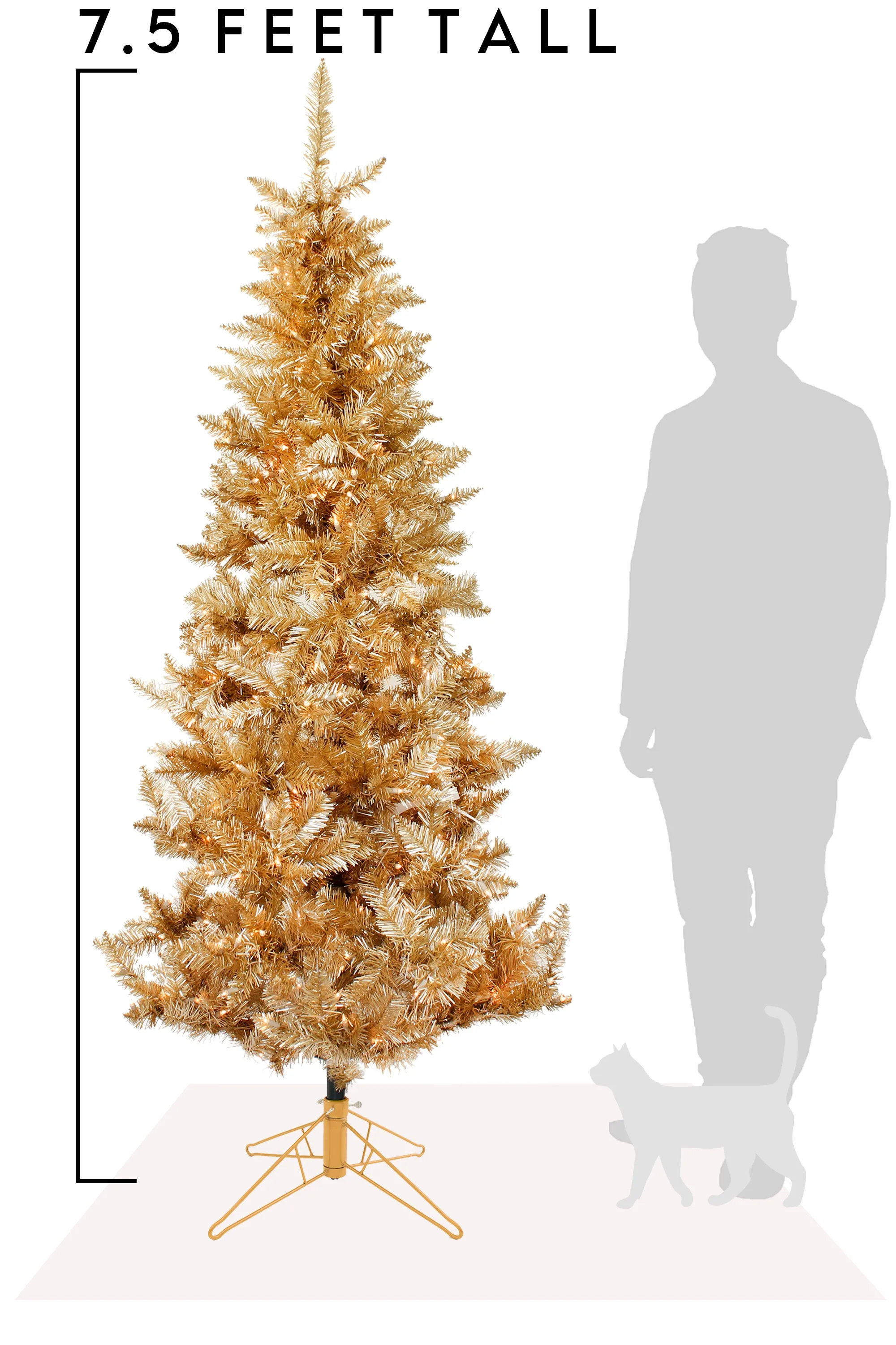 Rose Gold Slim Prelit Christmas Tree with Warm White Lights
