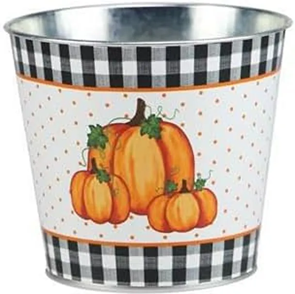 Rustic Fall Pumpkins Tin Pot - 5" Diameter, 4.5" Tall