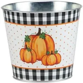 Rustic Fall Pumpkins Tin Pot - 5" Diameter, 4.5" Tall