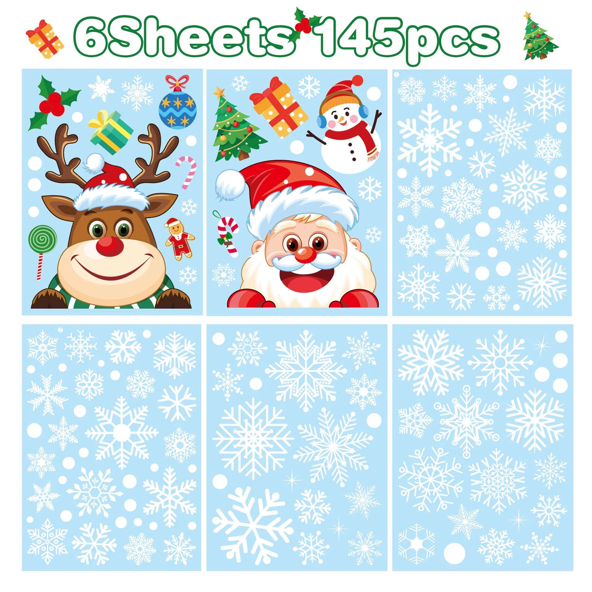 Santa & Elk Christmas Window Stickers