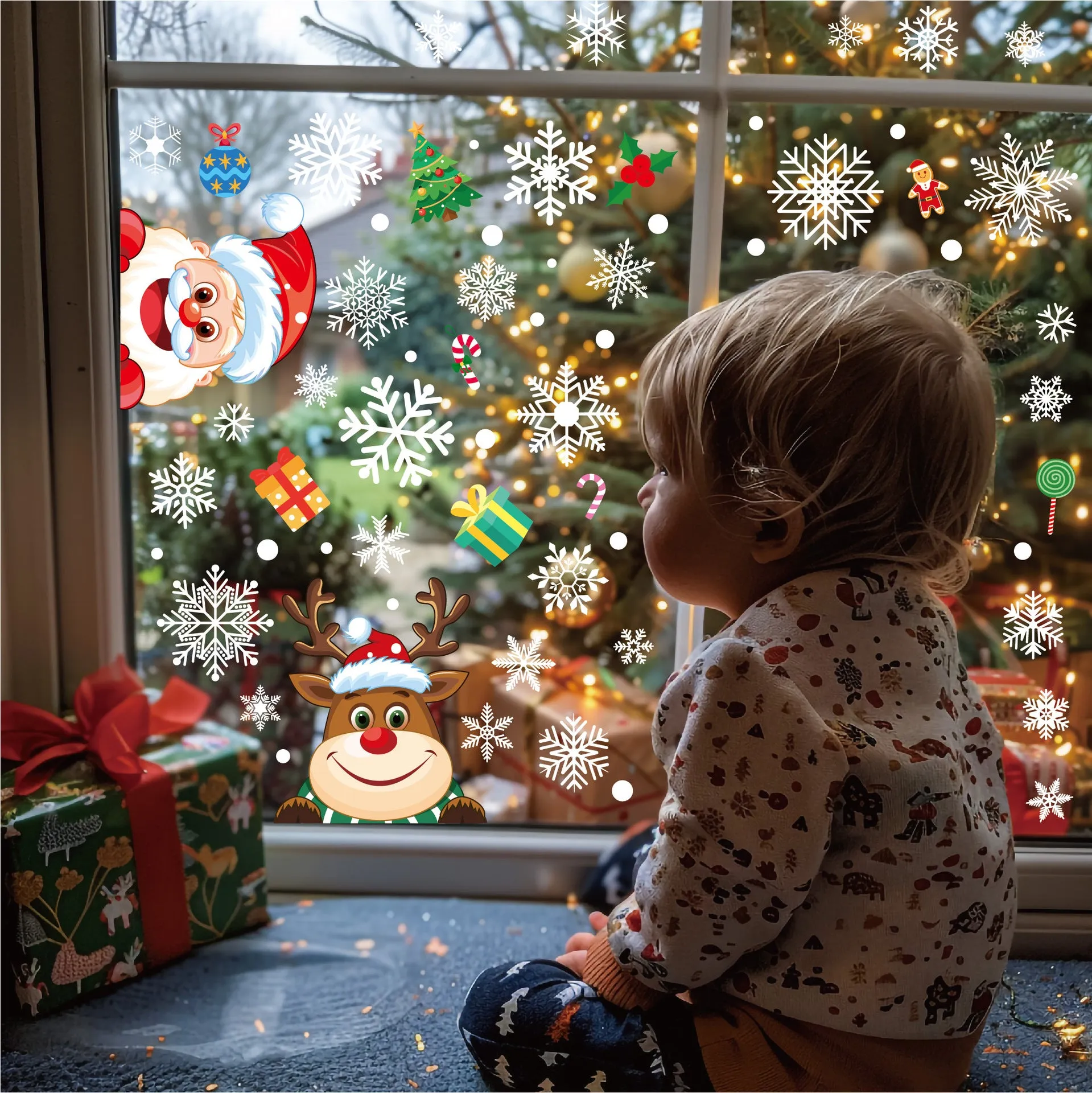 Santa & Elk Christmas Window Stickers