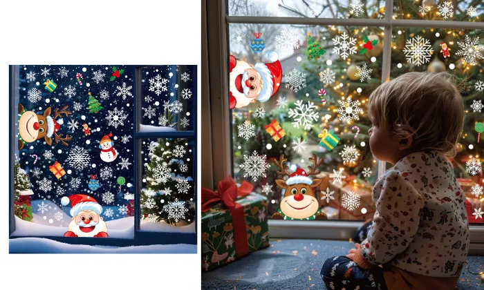 Santa & Elk Christmas Window Stickers