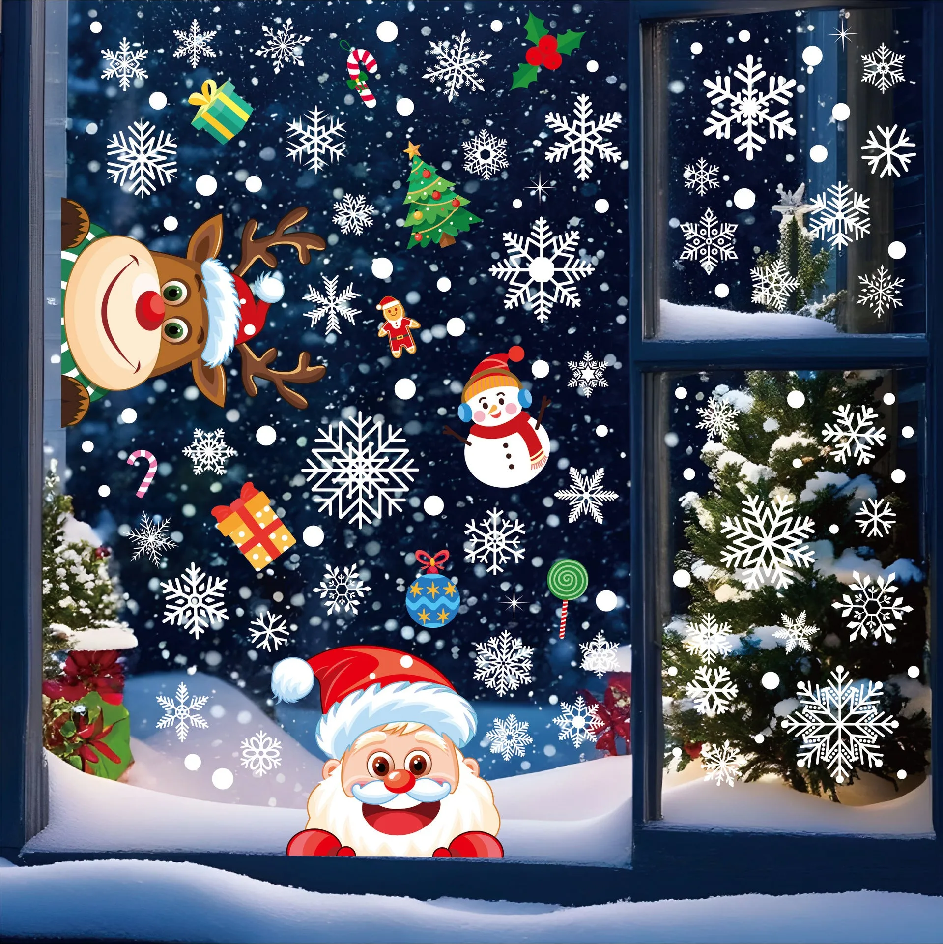 Santa & Elk Christmas Window Stickers