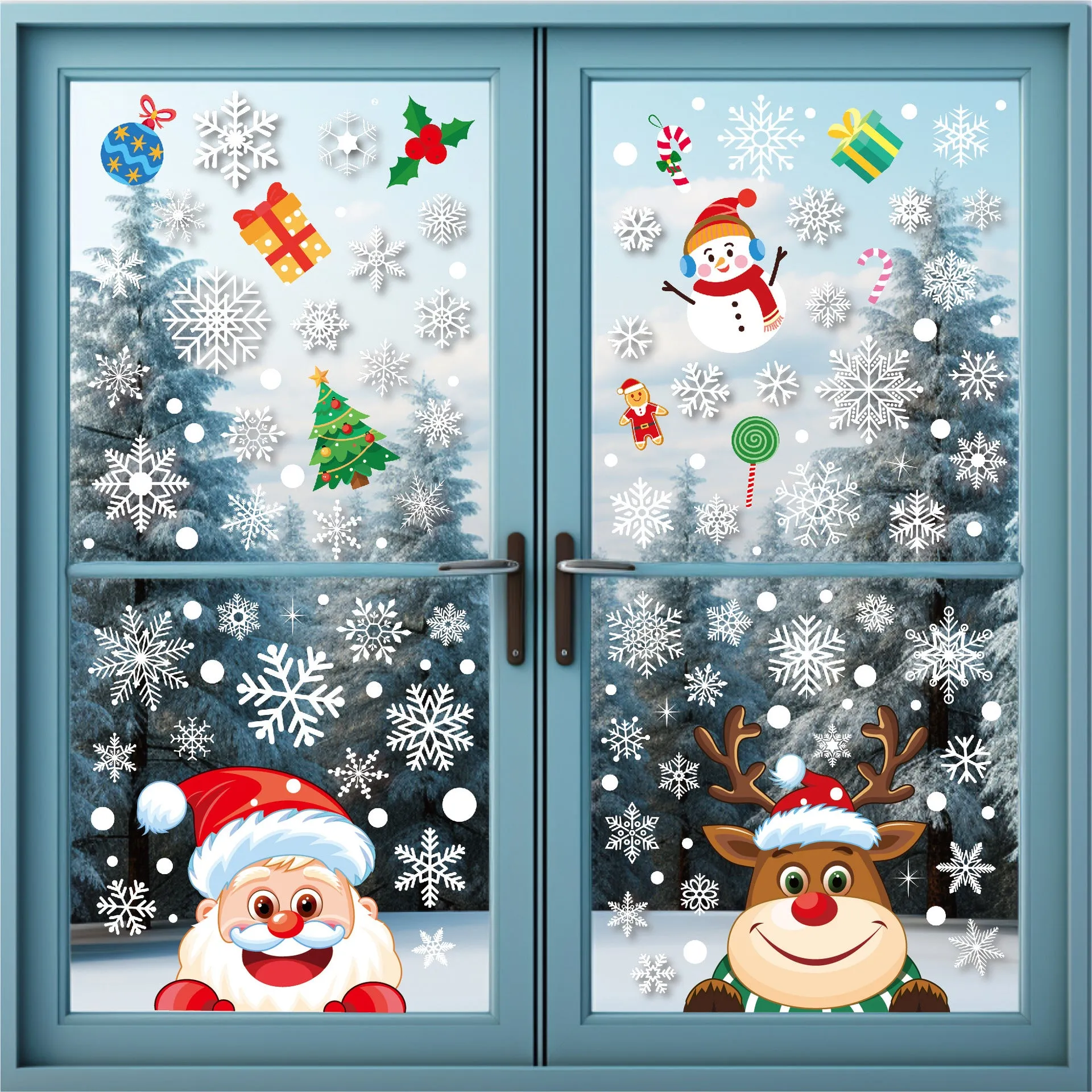 Santa & Elk Christmas Window Stickers
