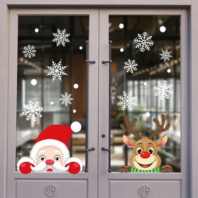 Santa Claus Elk Christmas Window Stickers for Home Decor