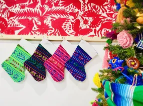 Set of 4 Mexican Cambray Christmas Stockings