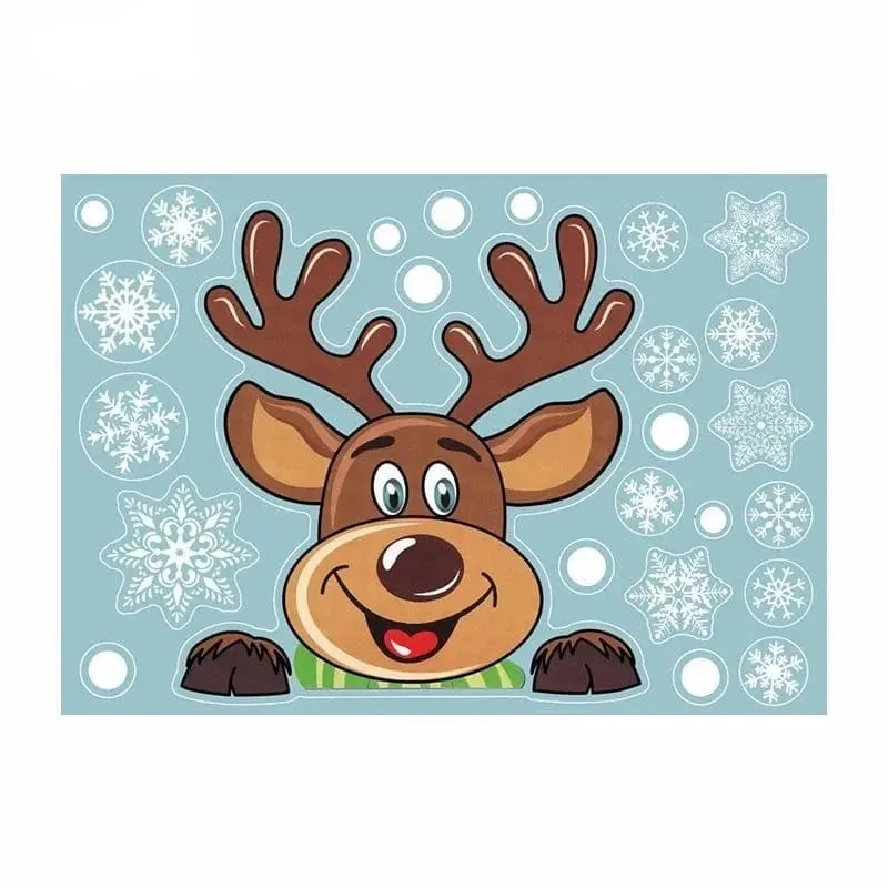 Snowflakes, Santa, & Elk Christmas Window Stickers