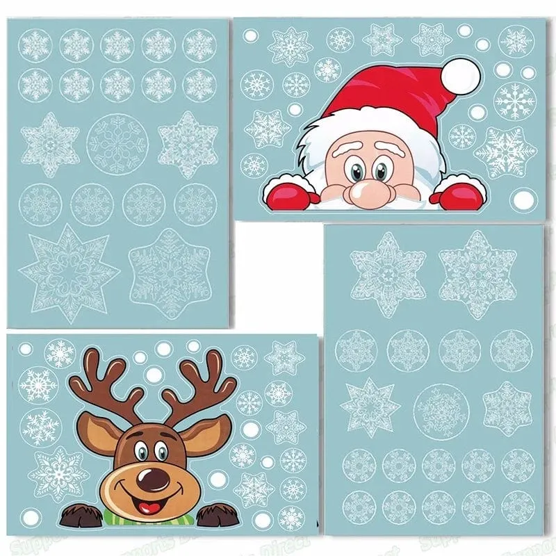Snowflakes, Santa, & Elk Christmas Window Stickers