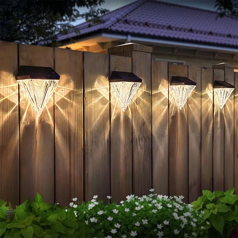 Solar Fence Lights Diamond, Deck Lights Outdoor Waterproof Step Lights Solar Powered for Garden Yard Patio Stair, Wall Mount
