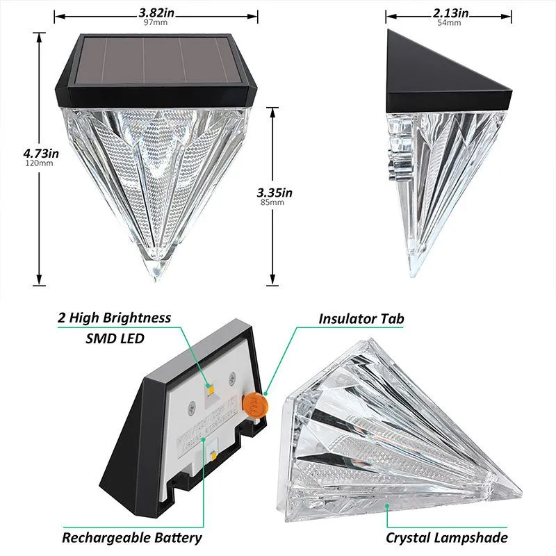 Solar Fence Lights Diamond, Deck Lights Outdoor Waterproof Step Lights Solar Powered for Garden Yard Patio Stair, Wall Mount