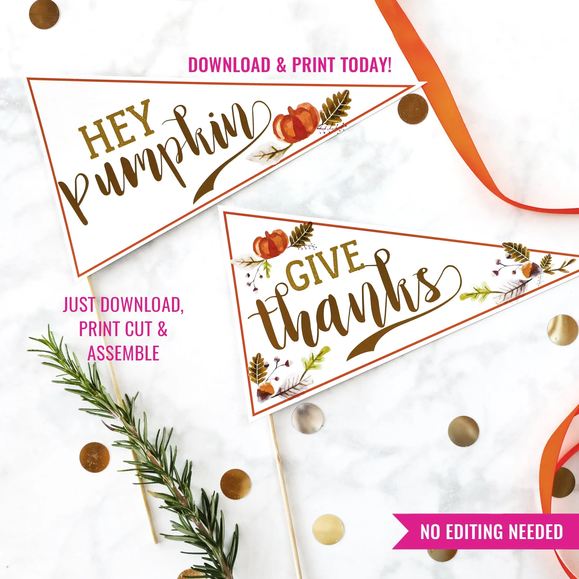 Thanksgiving Printable Pennant Flag | Thanksgiving Watercolor Printable Pennant Flag | Thanksgiving Hostess Gift