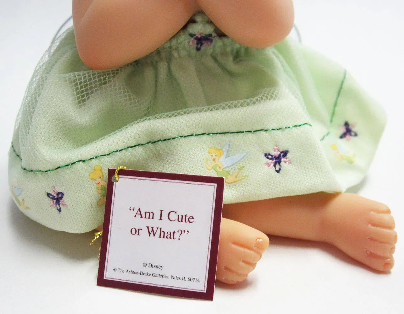 The Ashton - Drake Galleries Am I Cute Or What Realistic Lifelike Artist's Resin Baby Statue In a Tinkerbell Fairy Princess Dress Precious Pixies Collection by Doll Artist Cheryl Hill 5.25"-inches