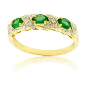 Three Oval Emerald & Diamond Accented Ring