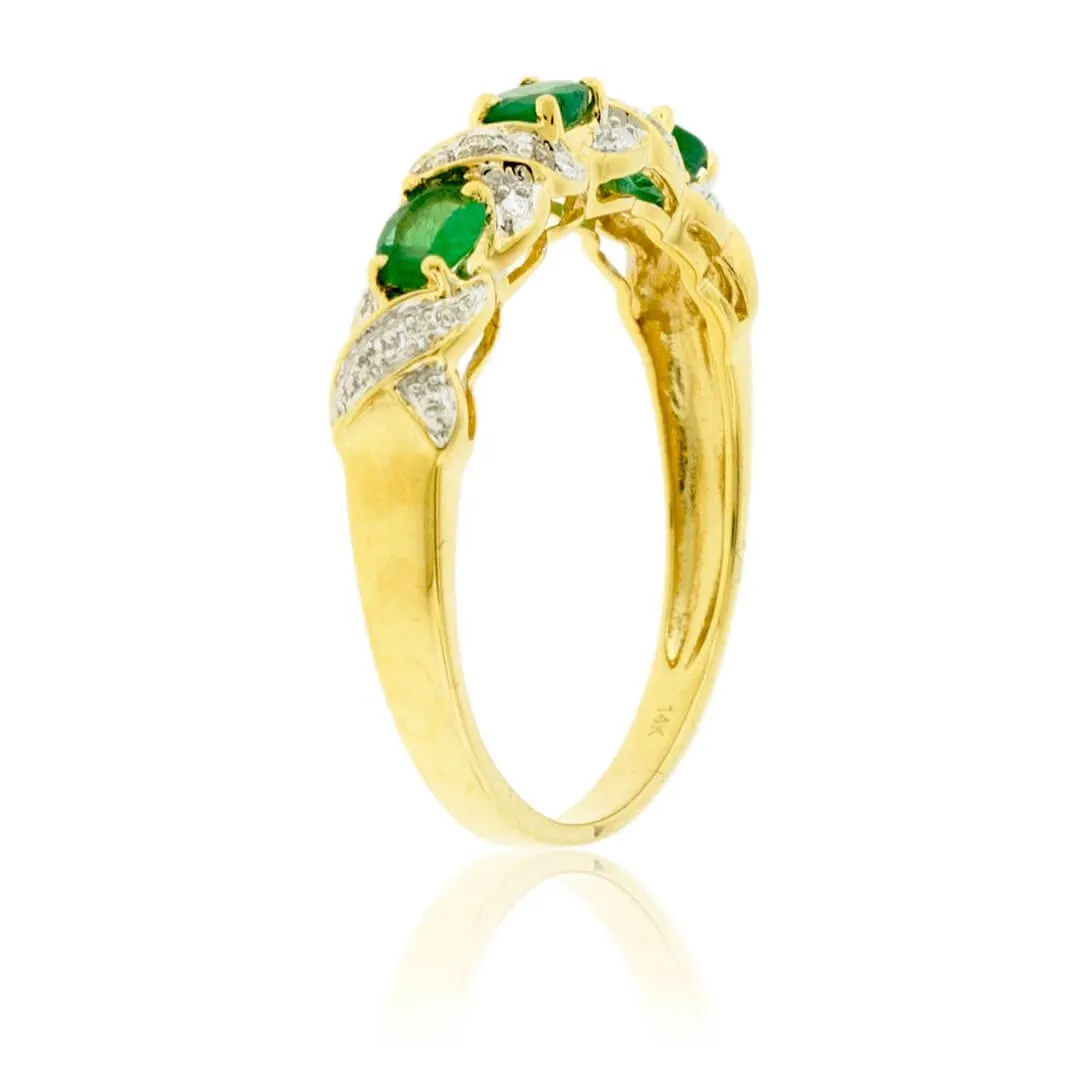 Three Oval Emerald & Diamond Accented Ring
