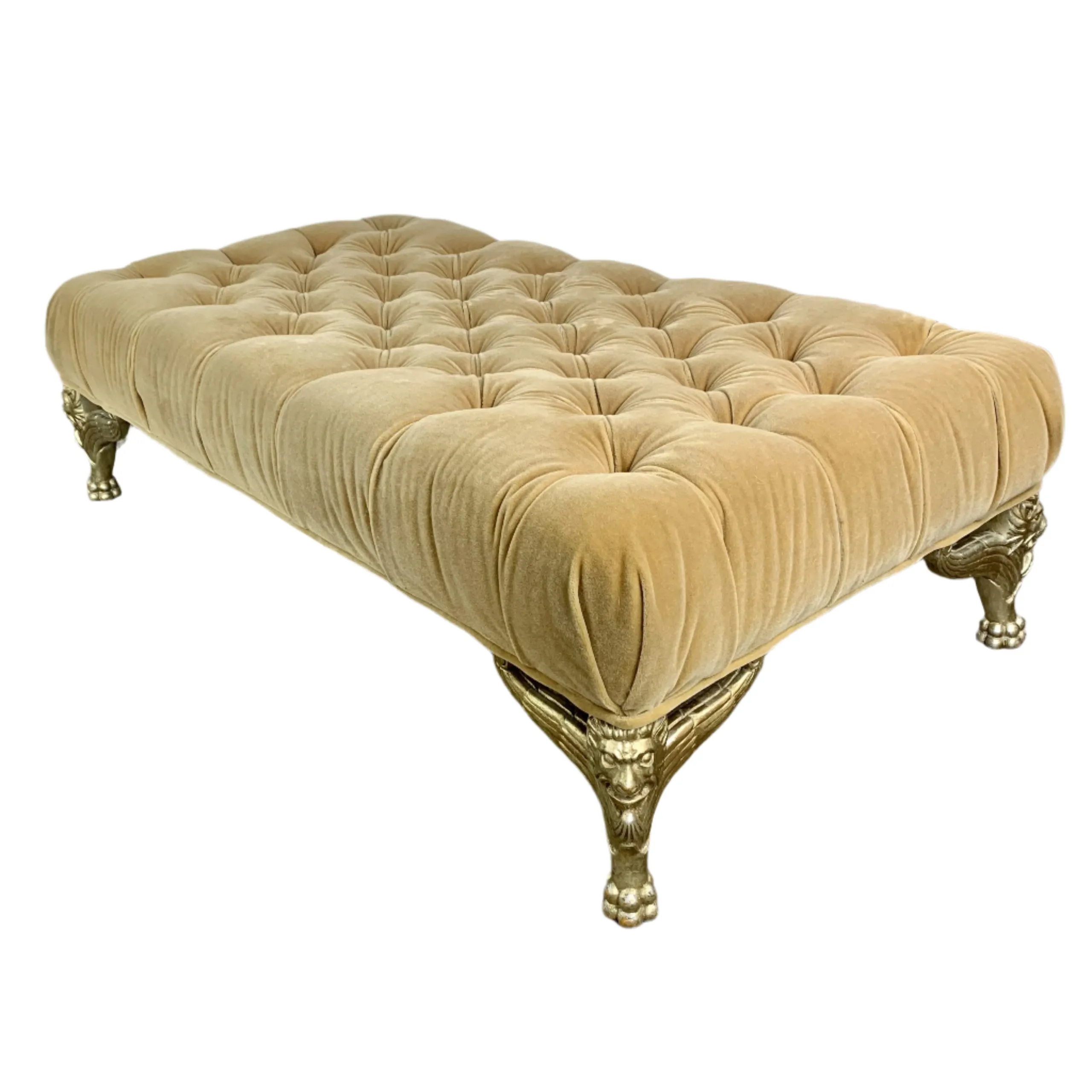Upholstered Bench, Tufted, Honey Colored Velvet
