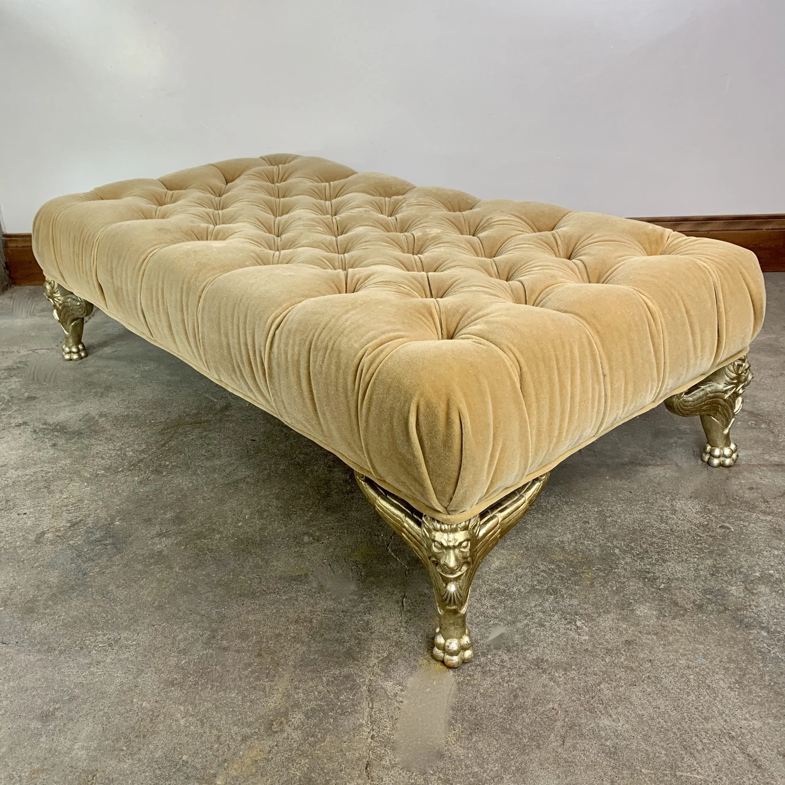 Upholstered Bench, Tufted, Honey Colored Velvet