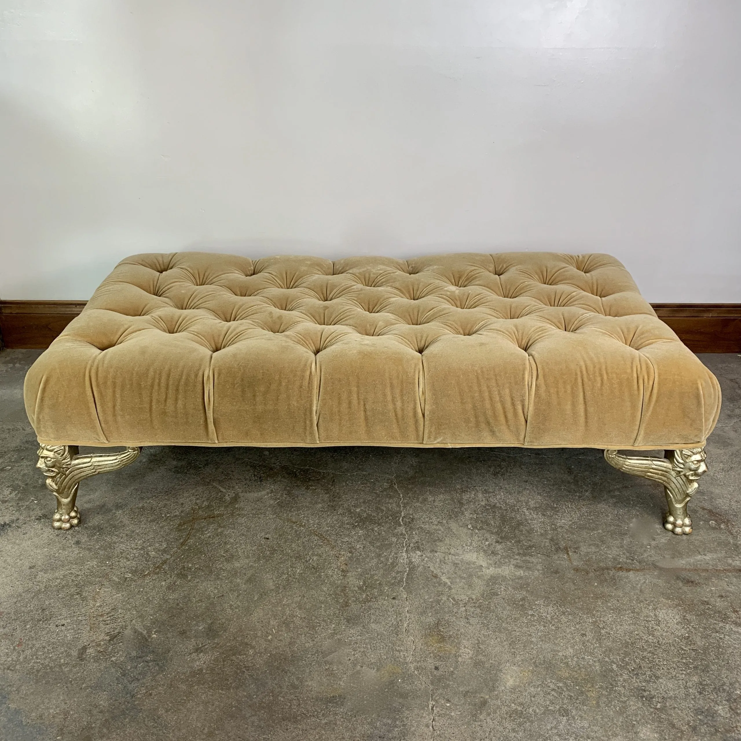 Upholstered Bench, Tufted, Honey Colored Velvet